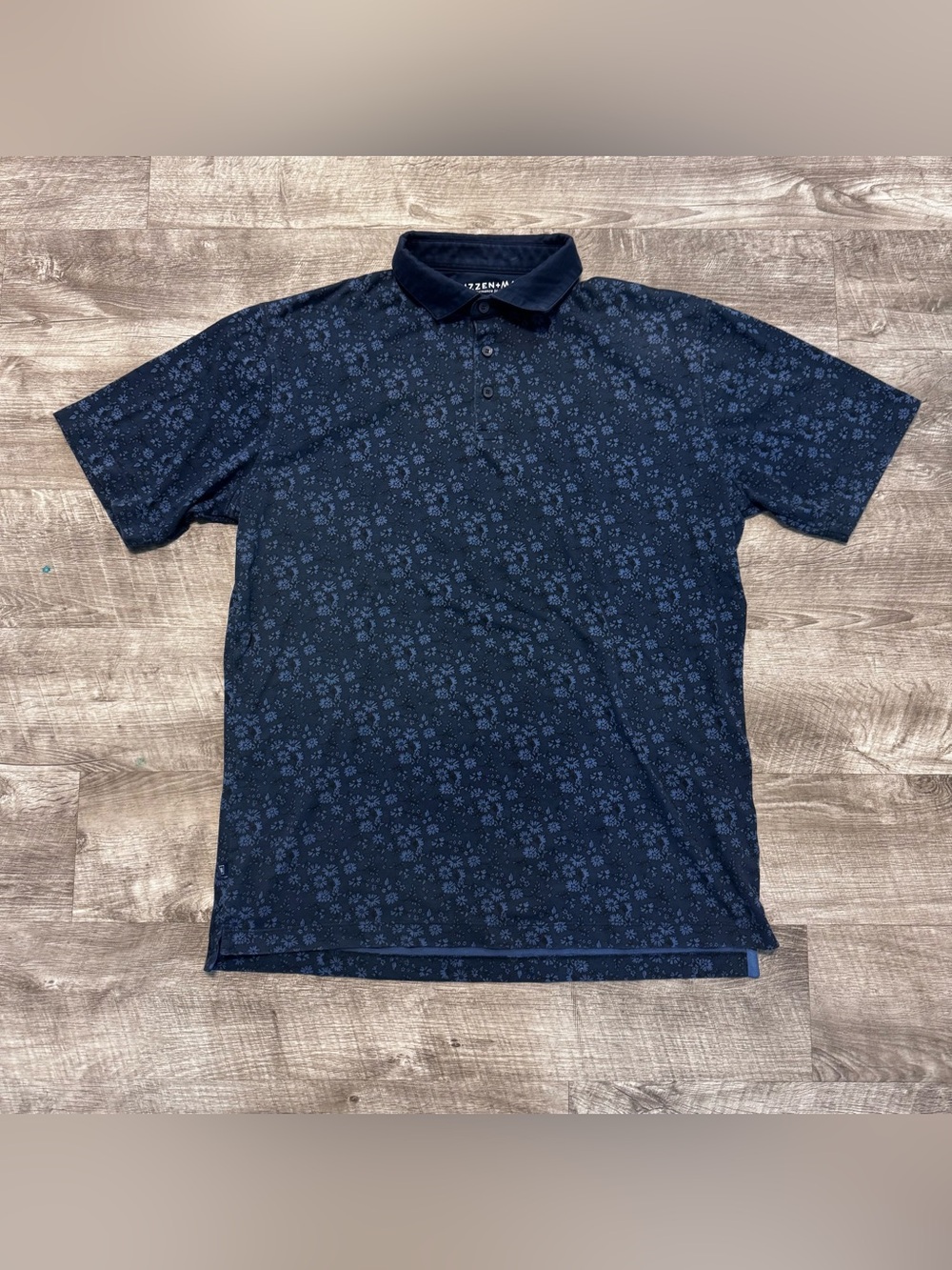 Mizzen+Main Performance Polo Cotton Blend Navy Blue Floral Print Mens Sz. XL